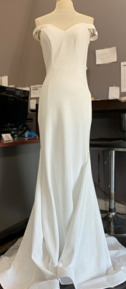 LONG OFF SHOULDER BRIDESMAID FORMAL EVENING GOWN IN WHITE WINE OR PINK maxi - Picture 5 of 7